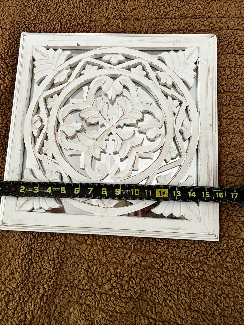White Carved Wood Mandala Wall Panel with mirror- Decorative Home Wall Decor